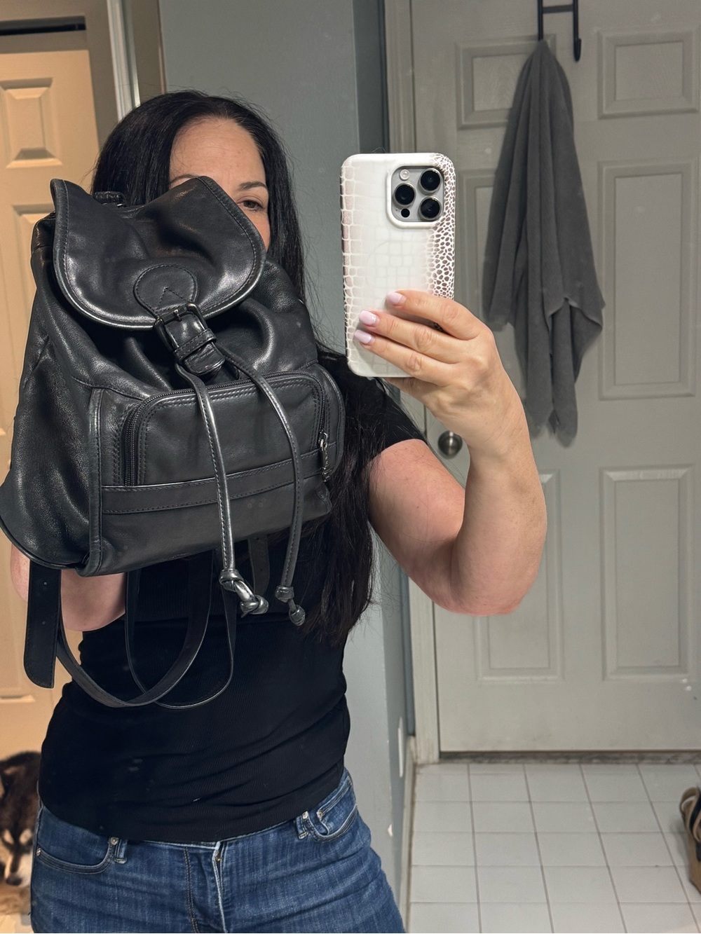 TUMI Black Genuine Leather Small Backpack